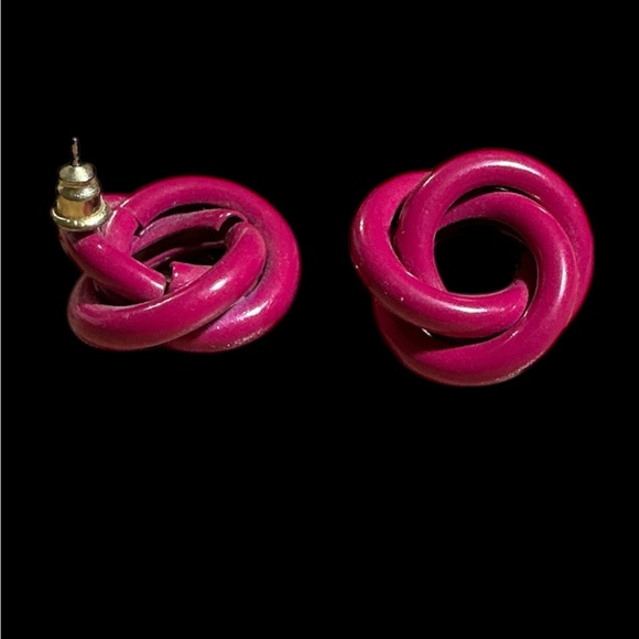 Vintage Pink Enamel Love Knot Earrings - Picture 2 of 2